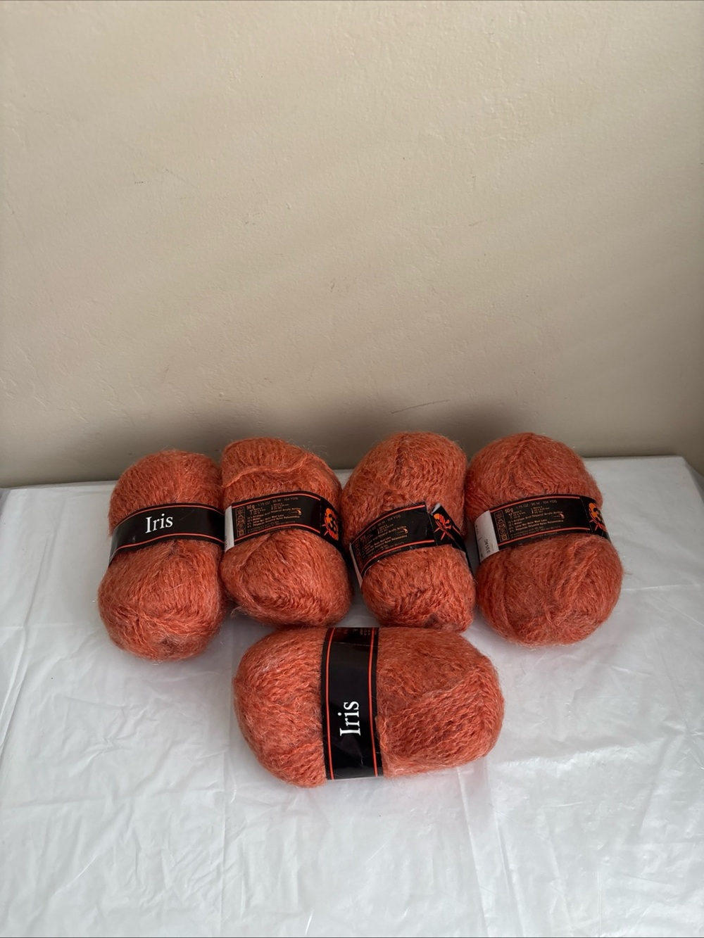 5 Iris Mohair wool lana Blend Yarn NWT 50g/each Made in Belgium-orange